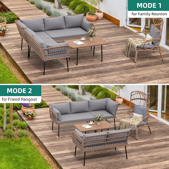 YITAHOME 4-Piece Wicker Patio Furniture Set, All Weather PE Rattan Conversation Set Sectional Sofa with Soft Cushions & Side Table, Porch Furniture for Deck, Balcony, Backyard - Grey