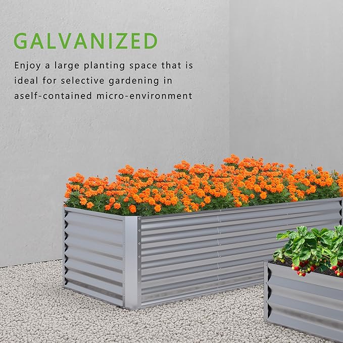 2PCS 6x2x1FT Galvanized Raised Garden Bed,Planter Raised Beds-Metal Garden Box,Large Plant for Outdoor Planting, Vegetables Bed，Flower,herb-Silver