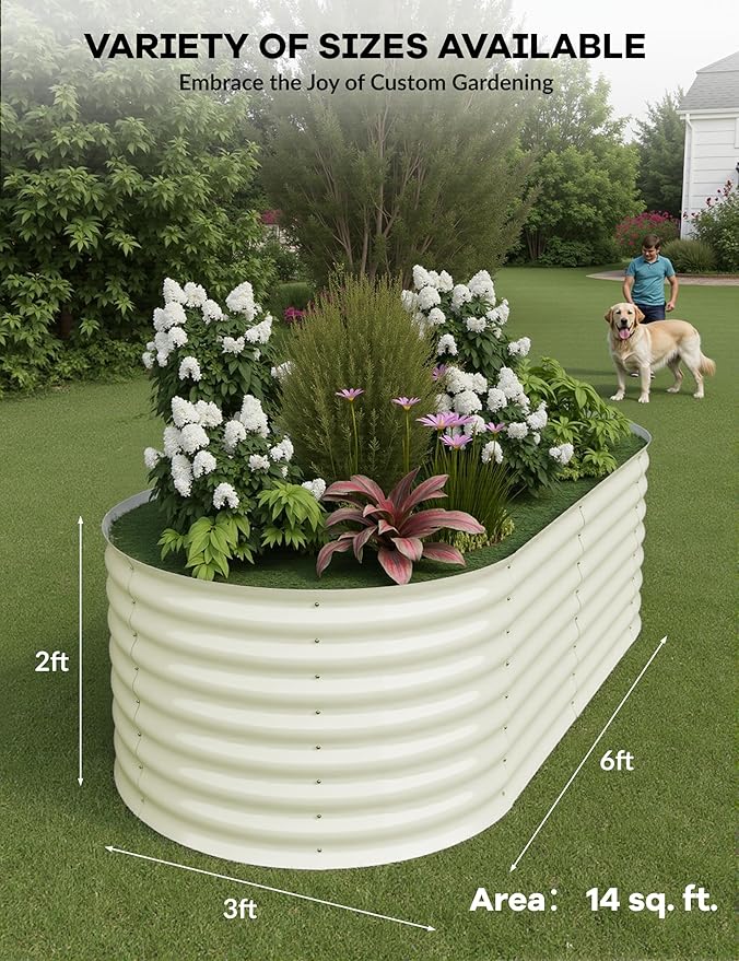 GarveeLife 2 Pcs Raised Garden Beds Outdoor 6x3x2 ft - Galvanized Steel Planter Box for Vegetables, Flowers, Rust-Resistant, Easy Assembly Raised Beds, Durable Planters for Outdoor Plants, Beige