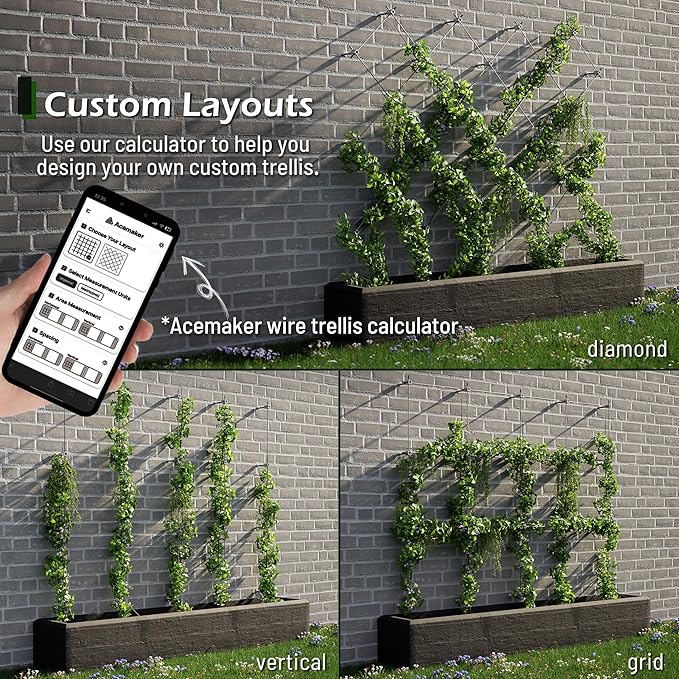 Wire Trellis for Climbing Plants Outdoor, 30-Set Wall Wire Trellis Kit with 1/8in x 150ft Stainless Steel Cable, T316 Espalier System for Fence and Garden DIY Projects