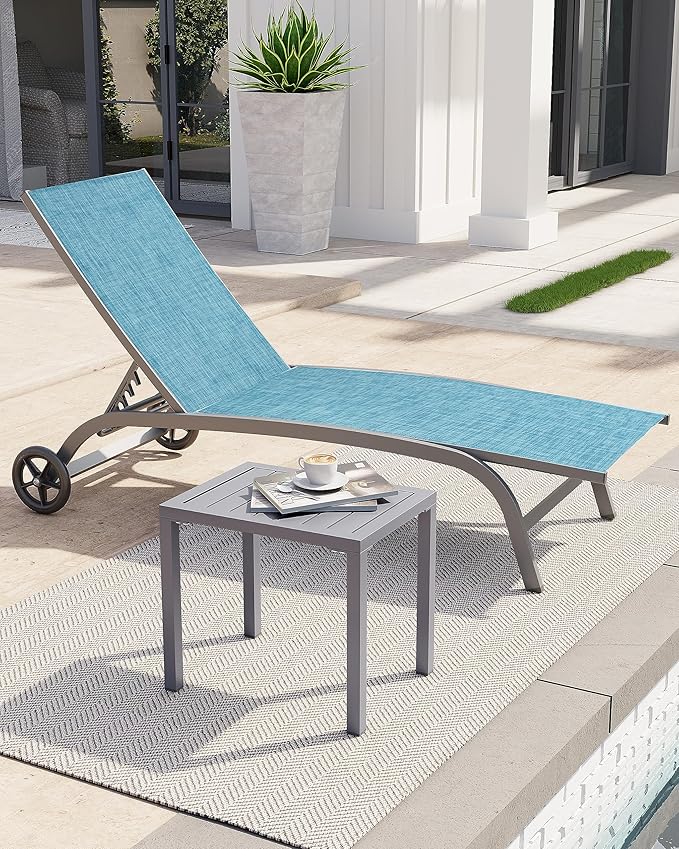 Crestlive Products Outdoor Side Table Set of 2, Aluminum Rectangular Side/End Table, Small Patio Coffee Bistro Table for Outdoor Indoor (Light Grey)