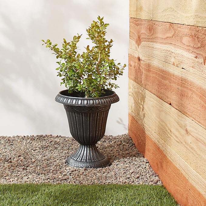 Arcadia Garden Products PL20SL Classic Traditional Plastic Urn Planter Indoor/Outdoor, 10" x 12", Brushed Silver