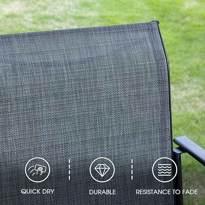 VICLLAX Patio Dining Set for 8, Outdoor Furniture Set Includes 53" Round Patio Table and 8 Patio Sling Chairs, Black Tabletop and Grey Fabric