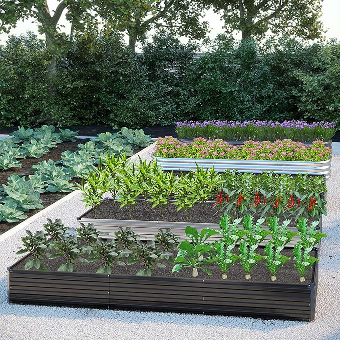 12x2x1FT Galvanized Raised Garden Bed Kit,Vegetable Boxes-Rectangle Metal Flower Box,Large Planter Raised Beds Outdoor Garden for Planting,Fruit,Herb-Silver